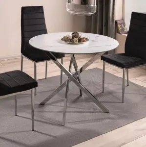 Signal Okrúhly jedálenský stôl AGIS | biely efekt mramoru 90 cm