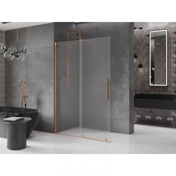 MEXEN/S - Velar Sprchová zástena posuvná Walk-in 140 x 200, dekor 8 mm, meď kartáčovaná 871-140-000-33-65