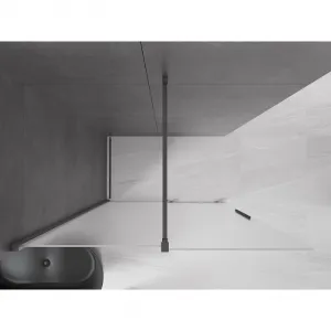 MEXEN/S - Velar Sprchová zástena posuvná Walk-in 140 x 200, dekor 8 mm, grafit kartáčovaná 871-140-000-33-66