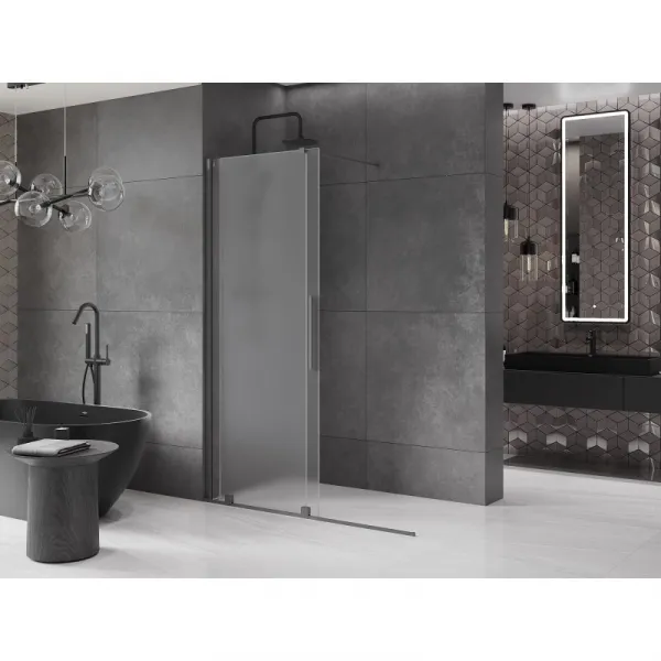MEXEN/S - Velar Sprchová zástena posuvná Walk-in 140 x 200, dekor 8 mm, grafit metal 871-140-000-33-95