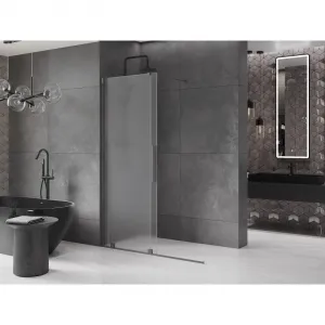 MEXEN/S - Velar Sprchová zástena posuvná Walk-in 140 x 200, dekor 8 mm, grafit metal 871-140-000-33-95