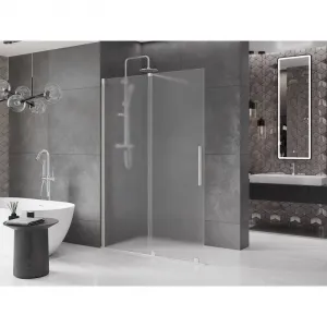 MEXEN/S - Velar Sprchová zástena posuvná Walk-in 140 x 200, dekor 8 mm, nikel kefovaná 871-140-000-33-97