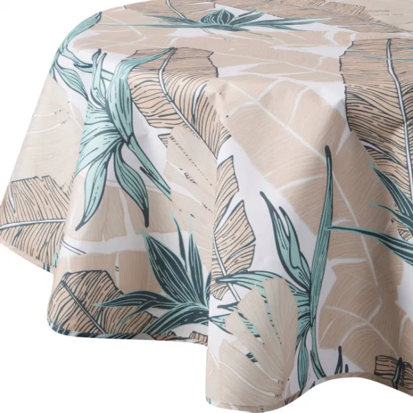 ArtFir Záhradný okrúhly obrus GARDEN 14E | béžová/tyrkysová 150 cm