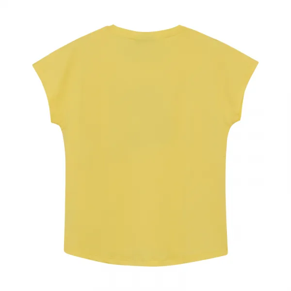 Dievčenské tričko s krátkym rukávom COLOR KIDS Long T-shirt W. Print -S S-3557-Banana Cream