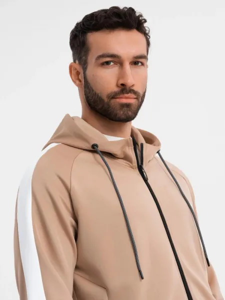 Pánska mikina s kapucňou na zips-béžová