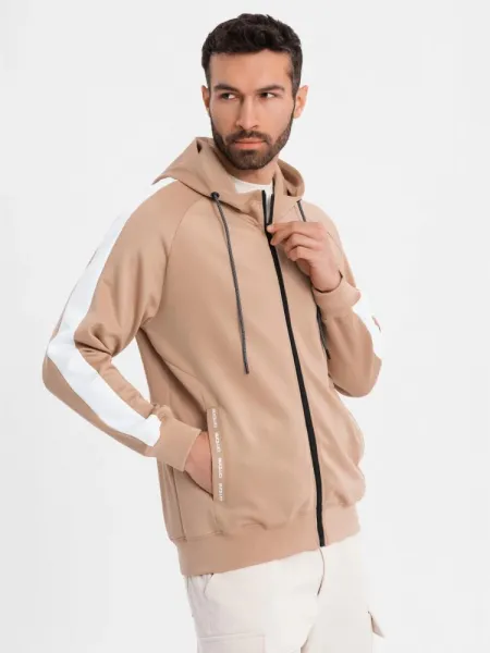 Pánska mikina s kapucňou na zips-béžová