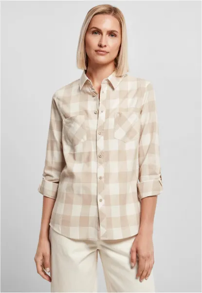 Ladies Turnup Checked Flanell Shirt whitesand/lighttaupe