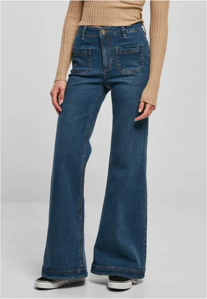 Women's Vintage Flared Denim Pants Dark Blue Washed