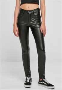 Women's mid-waisted synthetic leather trousers black