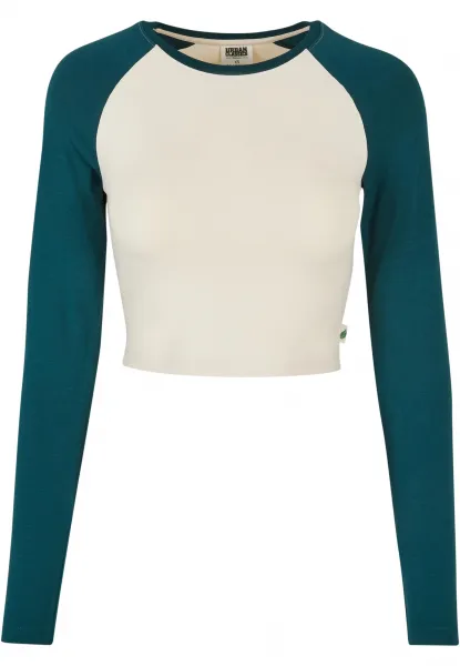 Women's Organic Cropped Retro Baseball Long Sleeves with White Sand/Jasper