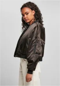 Women's Short Oversized Satin Bomber Jacket Black