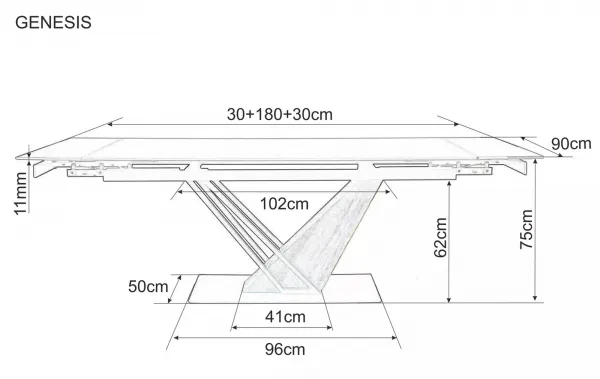 Signal Rozkladací jedálenský stôl GENESIS | čierna / jaseň 90 x 180 cm