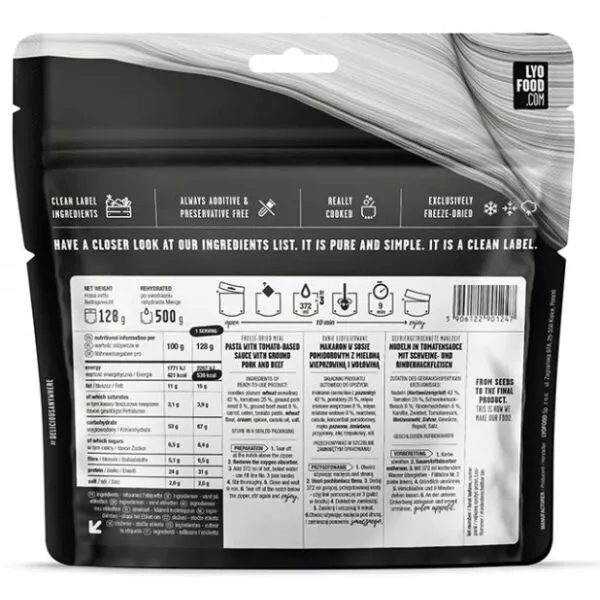 LYO CESTOVINY BOLOGNESE 500g Expedičná strava, dummy, veľkosť