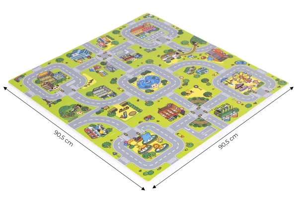 Veľká penová podložka EVA pre deti Mesto 90,5x90,5 cm 21 ks