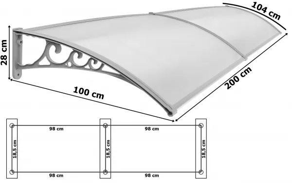 Dako Duo plastová strieška 100x200cm sivá