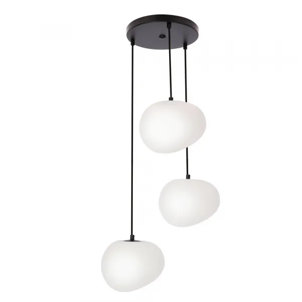 Závesná lampa STONES v japonskom štýle - okrúhla základňa s 20 cm tienidlami v tvare kameňa - moderné osvetlenie obývačky 3x E27