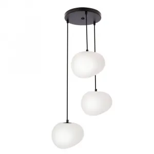 Závesná lampa STONES v japonskom štýle - okrúhla základňa s 20 cm tienidlami v tvare kameňa - moderné osvetlenie obývačky 3x E27