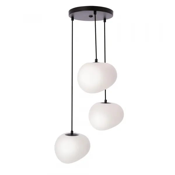 Závesná lampa STONES v japonskom štýle - okrúhla základňa s 20 cm tienidlami v tvare kameňa - moderné osvetlenie obývačky 3x E27