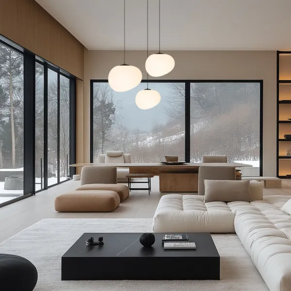 Závesná lampa STONES 25 cm v japonskom štýle - s tienidlom inšpirovaným bielym kameňom - minimalistické stropné osvetlenie do obývačky E27