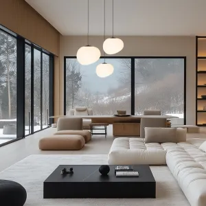 Závesná lampa STONES 25 cm v japonskom štýle - s tienidlom inšpirovaným bielym kameňom - minimalistické stropné osvetlenie do obývačky E27