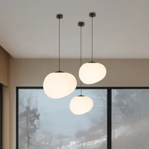 Závesná lampa STONES 25 cm v japonskom štýle - s tienidlom inšpirovaným bielym kameňom - minimalistické stropné osvetlenie do obývačky E27