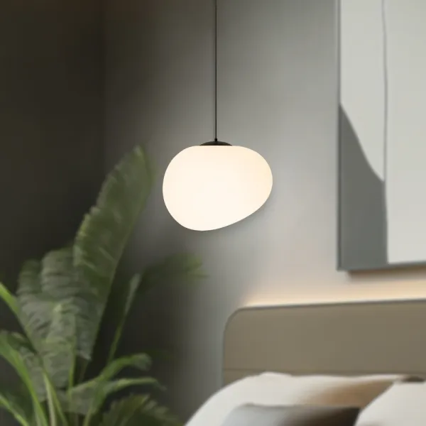 Závesná lampa STONES 25 cm v japonskom štýle - s tienidlom inšpirovaným bielym kameňom - minimalistické stropné osvetlenie do obývačky E27