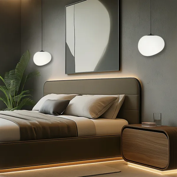 Závesná lampa STONES 25 cm v japonskom štýle - s tienidlom inšpirovaným bielym kameňom - minimalistické stropné osvetlenie do obývačky E27