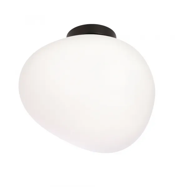 Stropná lampa STONES inšpirovaná kameňom - dizajnérska stropná lampa s 30 cm mliečnym tienidlom - osvetlenie obývačky a chodby E27
