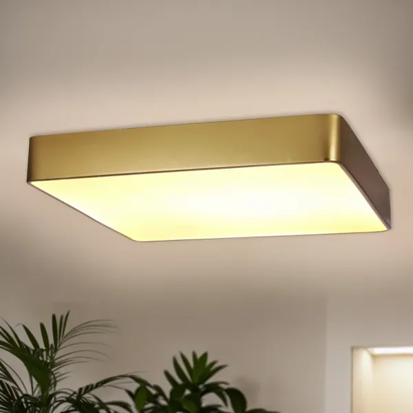 Stropné svietidlo Quattro, štvorcové, mosadzné, 35x35, 18W LED, biele tienidlo 4000K