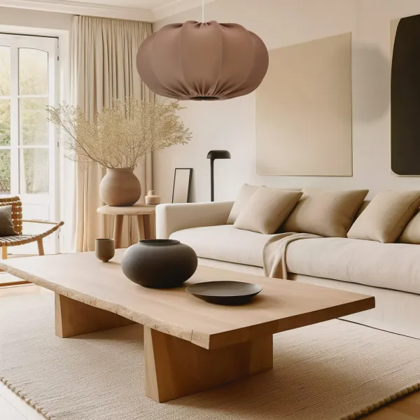 Škandinávska závesná lampa CAFEE' s hnedým tienidlom v moka štýle 52 cm - minimalistické stropné osvetlenie v japonskom štýle E27