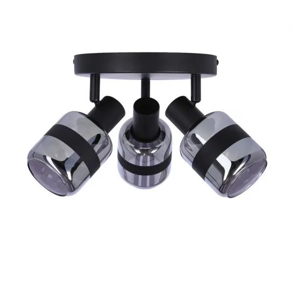 Stropná lampa Yuki, matná čierna, 3x15W, E14, dymové tienidlo