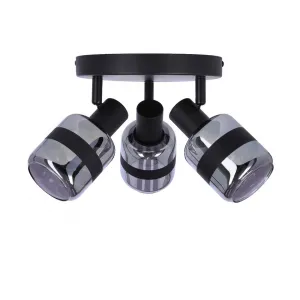 Stropná lampa Yuki, matná čierna, 3x15W, E14, dymové tienidlo