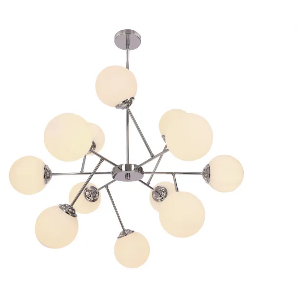 Závesná lampa BELWEDER chróm 12x40W E14 biele tienidlo