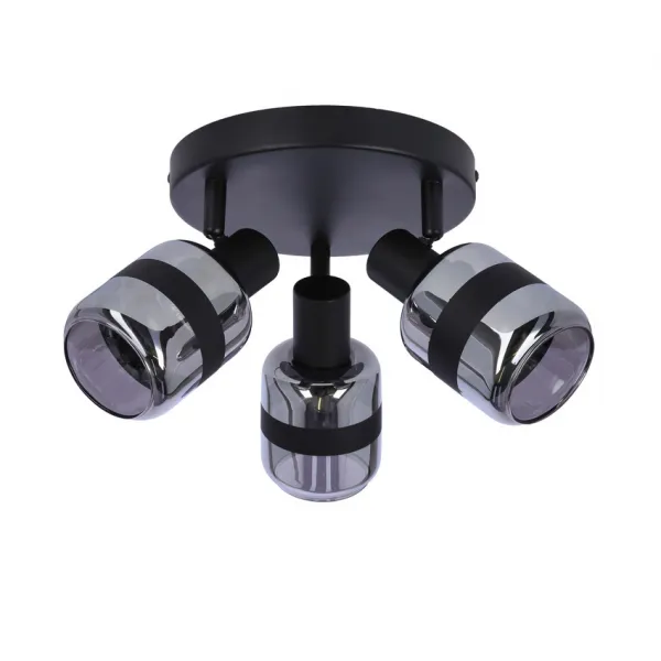 Stropná lampa Yuki, matná čierna, 3x15W, E14, dymové tienidlo