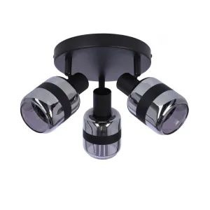 Stropná lampa Yuki, matná čierna, 3x15W, E14, dymové tienidlo