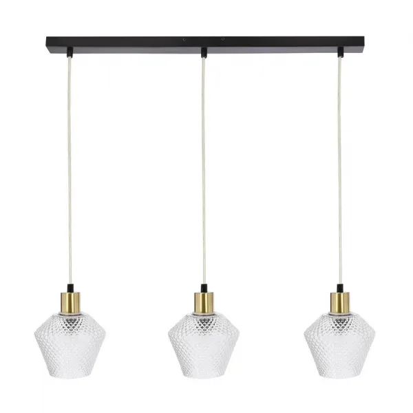 Závesná lampa Greniko čierna 3x40W E14 priehľadné tienidlo