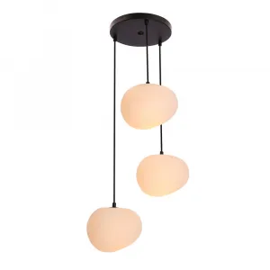 Závesná lampa STONES v japonskom štýle - okrúhla základňa s 20 cm tienidlami v tvare kameňa - moderné osvetlenie obývačky 3x E27