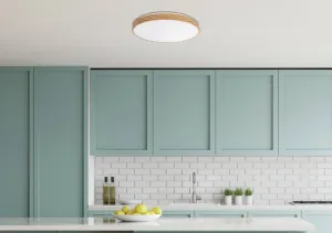 Stropná lampa FIGARO, drevená stropná lampa. 24W LED 3000/4500/6000K 38cm trieda bielej, diaľkové ovládanie