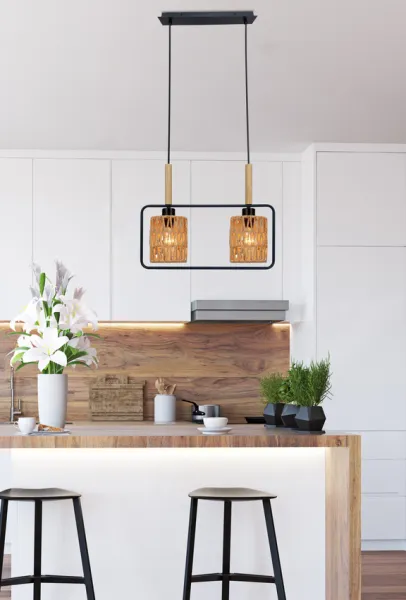 Závesná lampa Crown, čierna, 2x40W, E27, béžové tienidlo