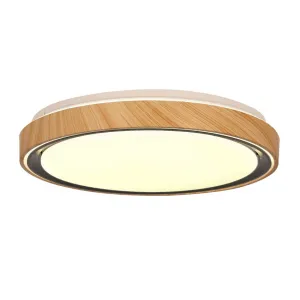 Stropná lampa Aflo drevená + čierna 24W LED 3000/4000/6000K 38cm biele tienidlo