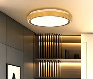 Stropná lampa Aflo drevená + čierna 24W LED 3000/4000/6000K 38cm biele tienidlo