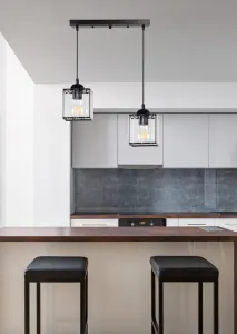 Závesná lampa Glassia čierna 2X40 E27 čierne tienidlo + číre kryštály
