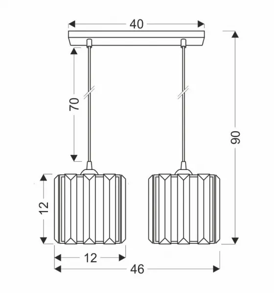 Závesná lampa Glassia čierna 2X40 E27 čierne tienidlo + číre kryštály