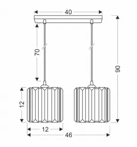 Závesná lampa Glassia čierna 2X40 E27 čierne tienidlo + číre kryštály