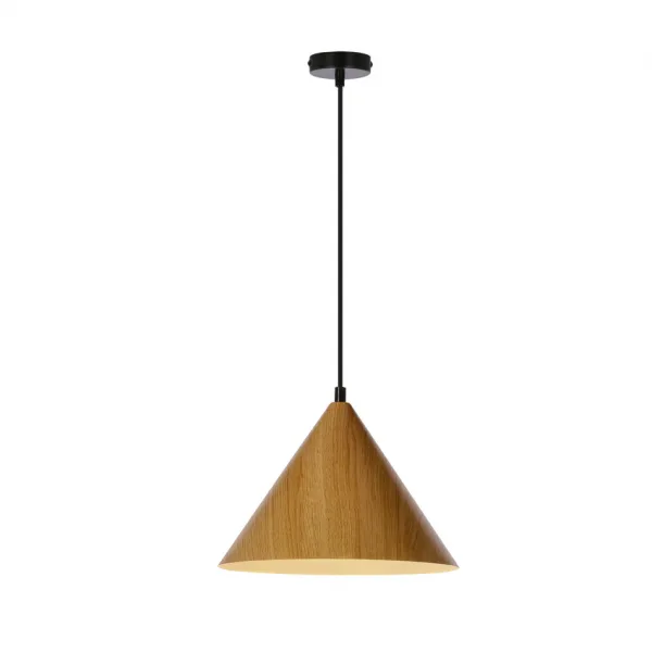 Závesná lampa Dunca 25 Čierna 1X40 E27 Svetlý dubový tienidlo