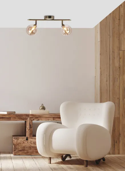 Stropná lampa Rodia patinovaná páska 2x40W g9 jantárové tienidlo