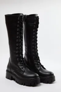 Trendyol Black Lace-Up Thick Sole Women's Boots