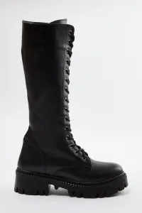 Trendyol Black Lace-Up Thick Sole Women's Boots