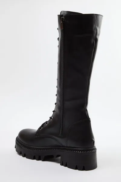Trendyol Black Lace-Up Thick Sole Women's Boots