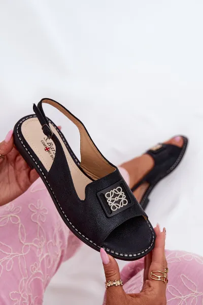 S. BARSKI Elegantné Dámske Sandále Na Ploškom Opätku S Dekoráciou S.Barski